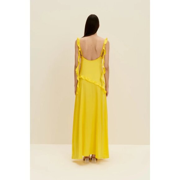 JAAF Ruffled Silk Maxi Dress in Lemon Yellow - Picture 3 of 5